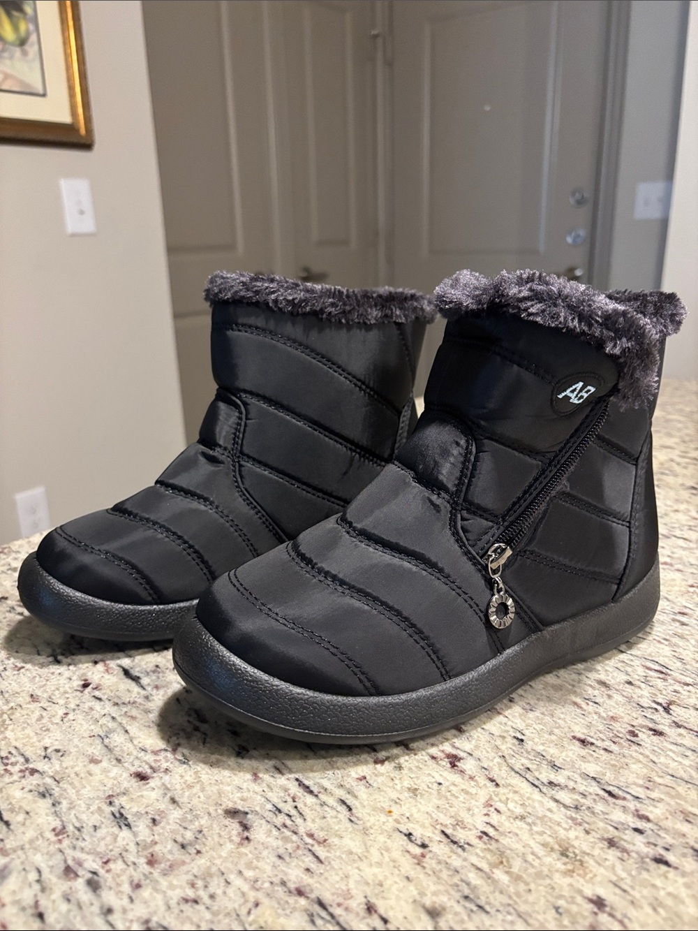 AB Black Quilted Faux Fur Winter Boots